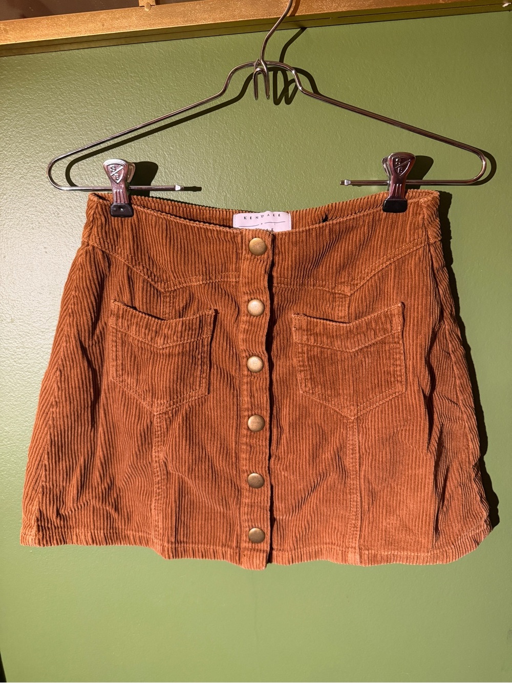 Kendall & Kylie Rust Brown Corduroy Button-Front Mini Skirt
